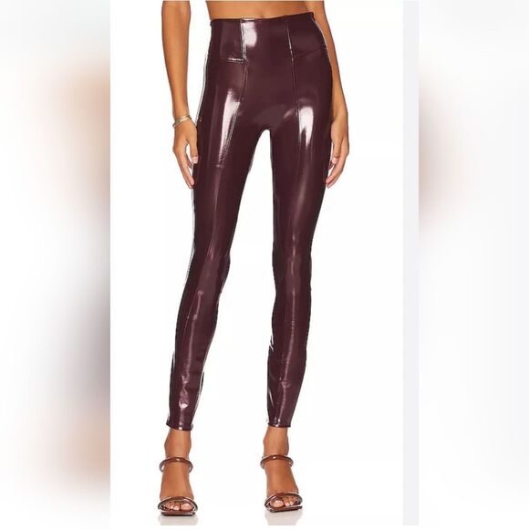 NWT Spanx Pants Women S Petite Ruby Faux Patent Leather Stretch Mid Rise - Picture 1 of 5